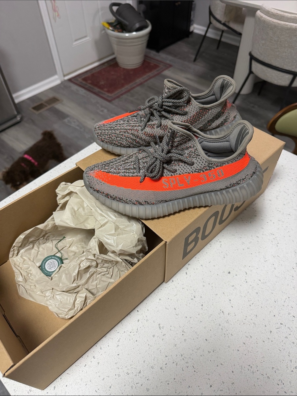 adidas Yeezy Boost 350 V2 Grey with Bright Orange Stripe authentic